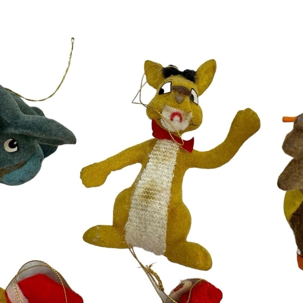 Vintage 70s Walt Disney 7 Winnie the Pooh flocked ornaments Eeyore Owl Set Lot - Picture 6 of 11